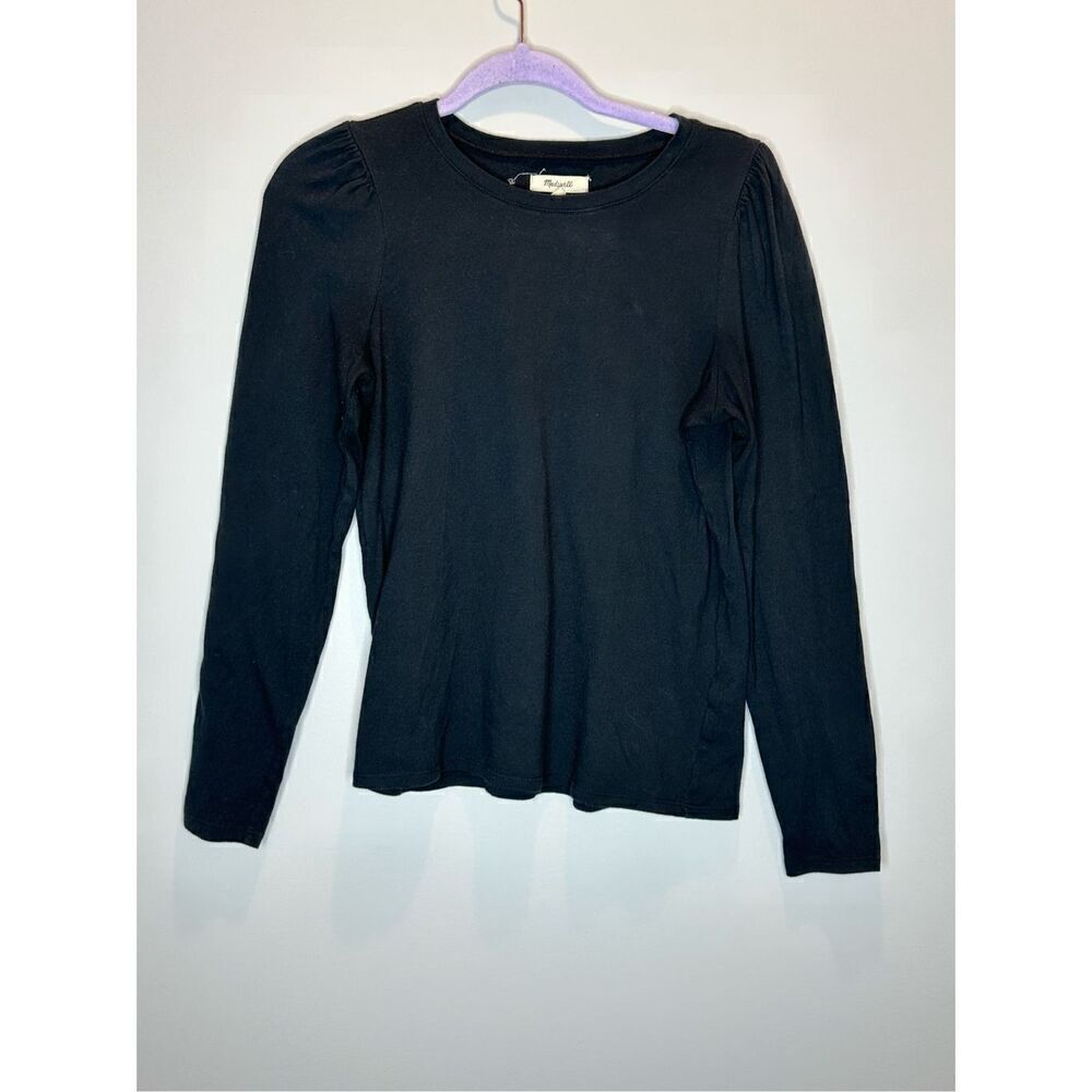 Madewell Black Shirred Shoulder 100% Cotton Top Size Small
